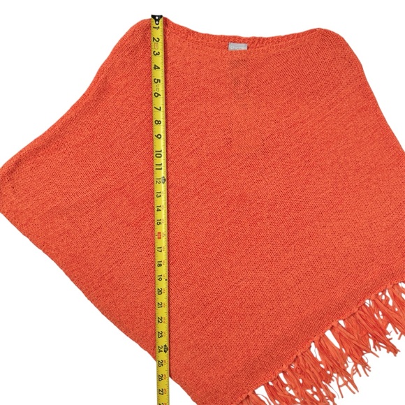 Chicos Poncho Orange Tape Yarn Knit Fringe Asymmetrical Pumpkin SZ Small Medium - Picture 14 of 15